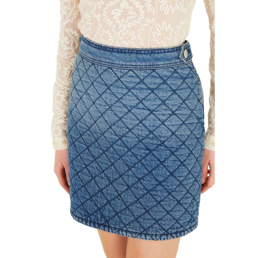 Farm Rio Womens Quilted Mini Skirt 25 Denim - NWT